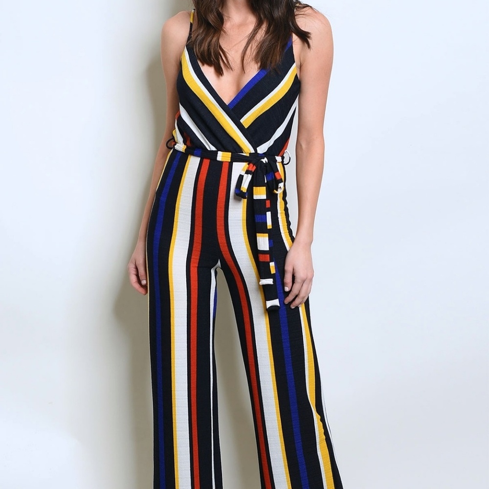 Shop 17 Navy Multi Stripes Jumpsuit - Picture 2 of 8